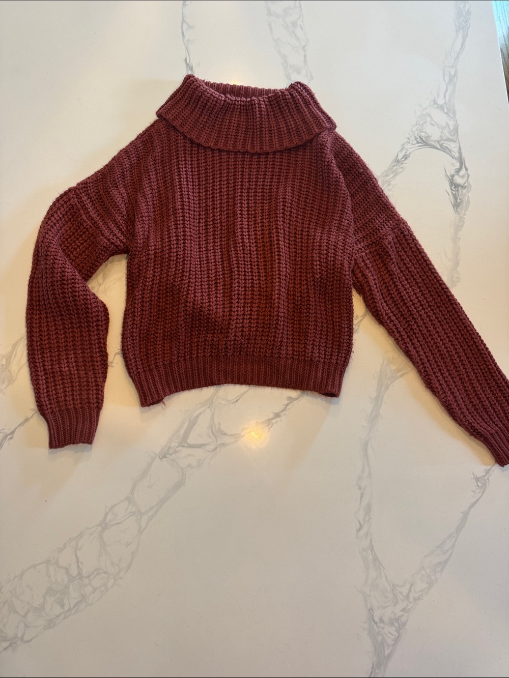 Windsor Chunky Fold-Over Turtleneck Sweater in Burgundy